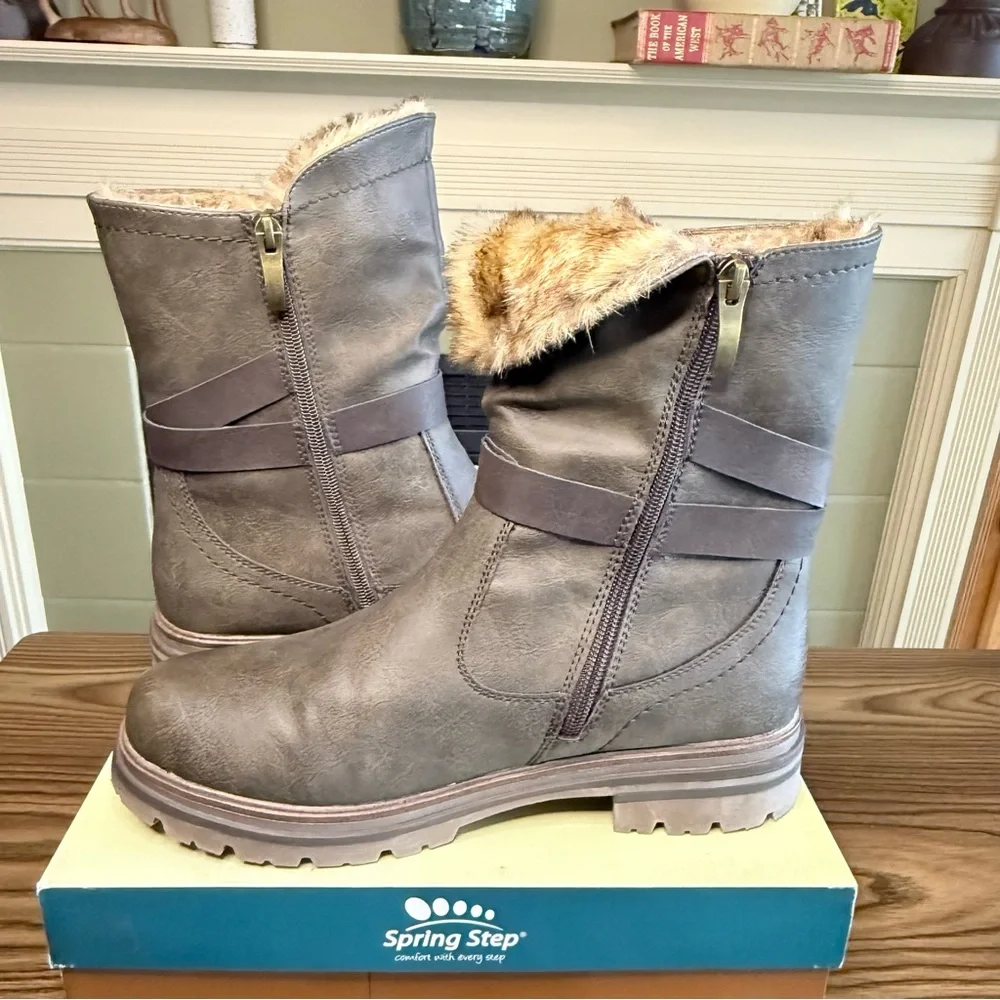 NIB Spring Step Francala Faux Fur Lined Olive Green Boots-Size 41 (9.5-10)
